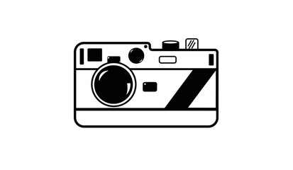 Camera with lens. Vector illustration. Doodle drawing isolated on white background.