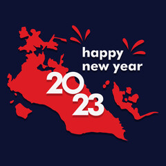 Happy New 2023 Year with flag of Bahrain. Suitable for greeting card, poster and banner.