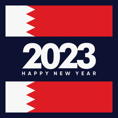 Happy New 2023 Year with flag of Bahrain. Suitable for greeting card, poster and banner.