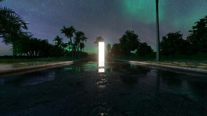 light door in the rain night