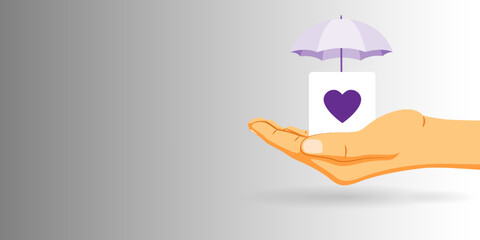 Life insurance icon with holding hands on grey background with copy space vector illustration