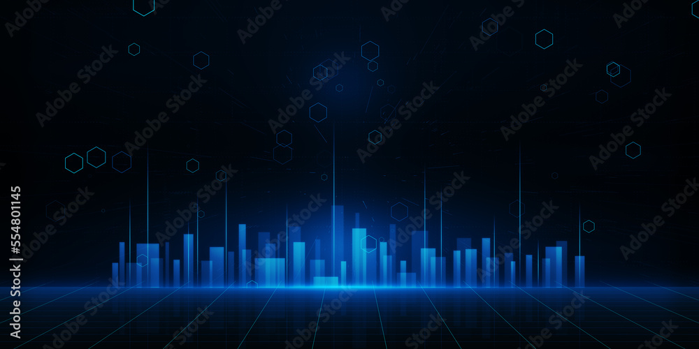 Poster creative glowing wide digital city backdrop. future and technology, landing page concept. 3d renderi
