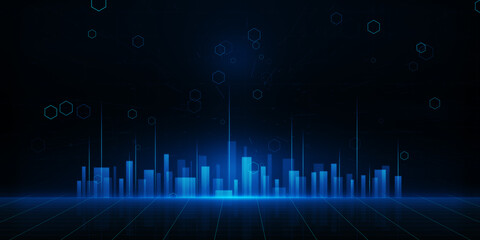 Creative glowing wide digital city backdrop. Future and technology, landing page concept. 3D Rendering. © Who is Danny