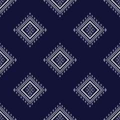 Blue cross stitch traditional ethnic pattern paisley flower Ikat background abstract Aztec African Indonesian Indian seamless pattern for fabric print cloth dress carpet curtains and sarong