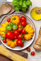 Various colorful garden tomatoes