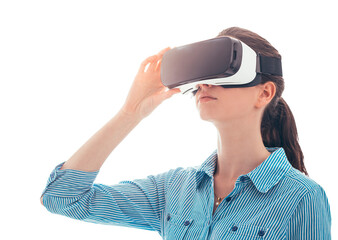 Young woman experiencing virtual reality