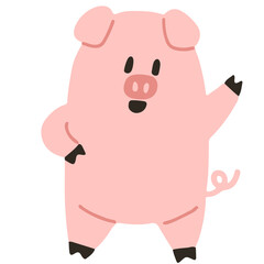 Pig greeting vector illustration in flat color design