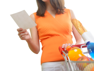 Woman at supermarket with shopping list