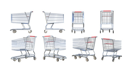 3D Render : Empty shopping cart  mockup with different angle for graphic resource, PNG transparent