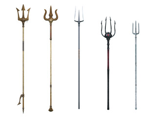 3D Render :  various type of trident weapon mockup for graphic resource, PNG transparent - obrazy, fototapety, plakaty