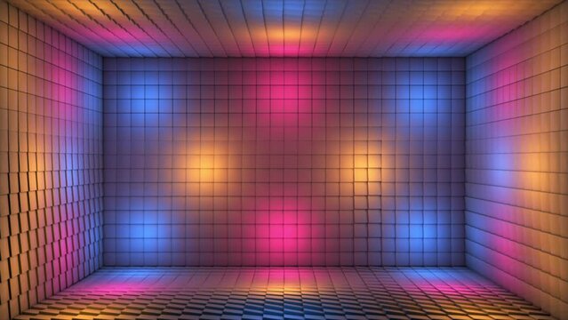 Broadcast Pulsating Hi-Tech Blinking Illuminated Cubes Room Stage, Multi Color, Events, 3D, Loopable, 4K