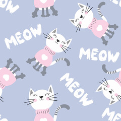 seamless cute cat meow pattern vector illustration