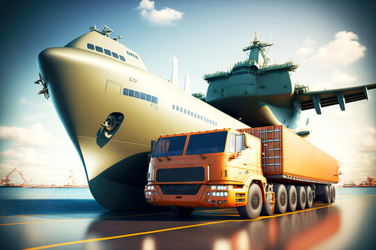 Large Truck Operating In Cargo Port And Delivering Goods To Steamships