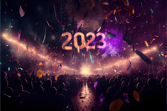 New Year's Eve "2023" "23" Celebration Balloons Confetti Streamers Fireworks Background Image	
