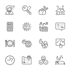 Alzheimer's Disease, Vector thin line icons set
