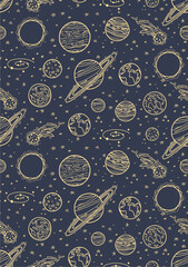 space planet stars cosmic design vector seamless pattern