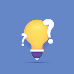 symbol of a light bulb and a question mark. icons about bright ideas, solutions, answers to questions, problem solving. FAQs. 3d and realistic concept design. graphic elements