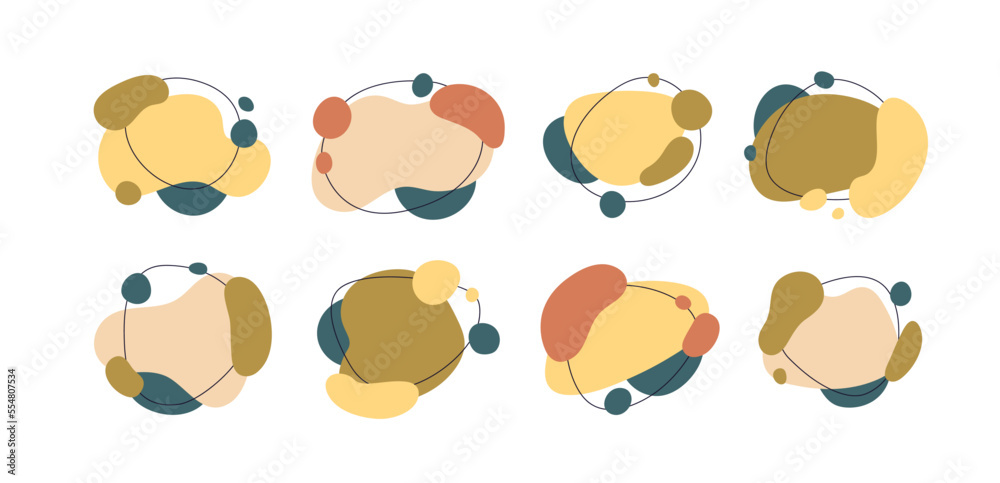 Poster Abstract fluid shapes, organic elements set. Irregular liquid forms, blobs. Modern backgrounds from overlapping amorphous random spots. Flat graphic vector illustration isolated on white background