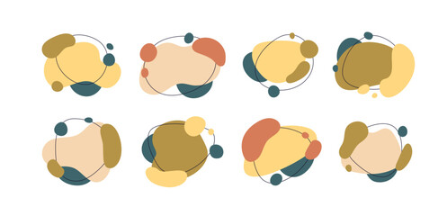 Abstract fluid shapes, organic elements set. Irregular liquid forms, blobs. Modern backgrounds from overlapping amorphous random spots. Flat graphic vector illustration isolated on white background