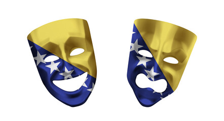 Theater masks in colors of national flag on white background. Bosnia and Herzegovina
