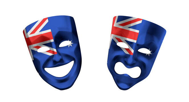 Theater masks in colors of national flag on white background. Australia