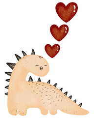 Watercolor cute dinosaur cartoon character 