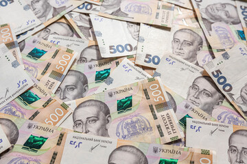 500 Ukrainian national currency bills as finance background, salary