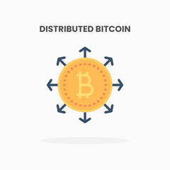 Distributed bitcoin direction arrow icon flat. Vector illustration on white background. Can used for web, app, digital product, presentation, UI and many more.