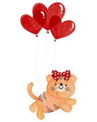 Watercolor cute tiger cartoon character 
