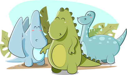 cute dinosaurs met in the jungle for games