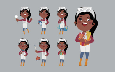 Set of cleaner with different poses