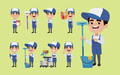 Set of cleaner with different poses