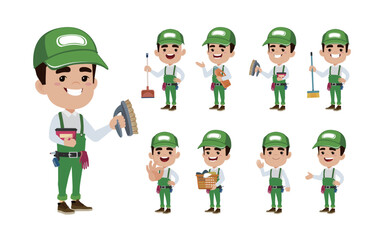 Set of cleaner with different poses