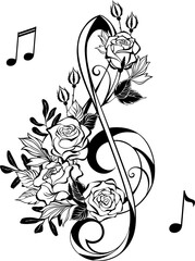 Musical Clef with Outline Roses