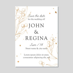 wedding invitation with a minimalistic floral design in lineart style