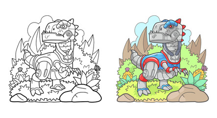 cartoon robot dinosaur tyrannosaurus, funny illustration
