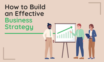 How to build effective business strategy flat vector banner template. Corporate development poster, leaflet printable color designs. Editable flyer page with text space. Quicksand Bold font used