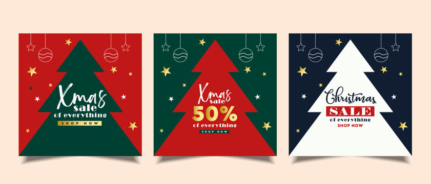 Set of Christmas sale square banner template. Usable for social media post, web