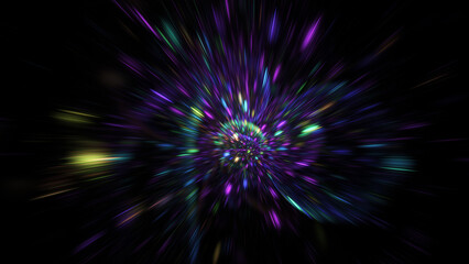Abstract colorful blue and violet lights. Fantastic space background. Digital fractal art. 3d rendering.