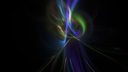 Abstract colorful blue and green lights. Fantastic space background. Digital fractal art. 3d rendering.