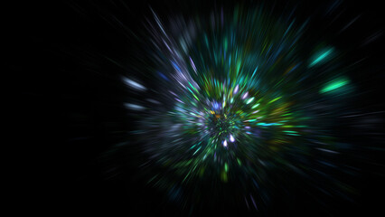 Abstract colorful blue and green lights. Fantastic space background. Digital fractal art. 3d rendering.