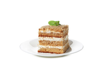 Concept of sweets, honey cake, isolated on white background