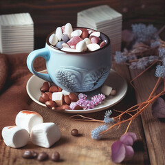 Savor a mug of hot cocoa surrounded by wintery holiday decor. Perfect for a cozy New Year's celebration.