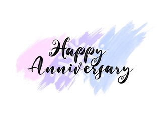 Happy Anniversary writing with heart background, colorful, cheerfull, invitation card, celebration banner.