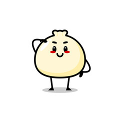 illustration of a dumpling or dim sum with a face. chinese food vector character illustration.