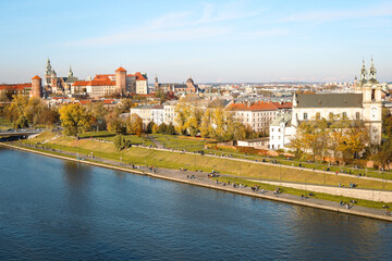 Krakow panorama city view of Wawel Royal Castle