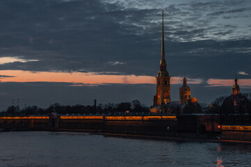 sunset over the river and Peter and Paul Fortress