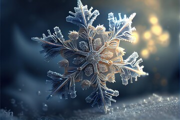 Fototapeta na wymiar Photorealistic snowflake, beautiful winter background. Generative art