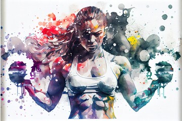 Watercolor portrait of the confidence woman. Generative art