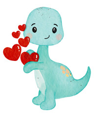 Watercolor cute dinosaur cartoon character 